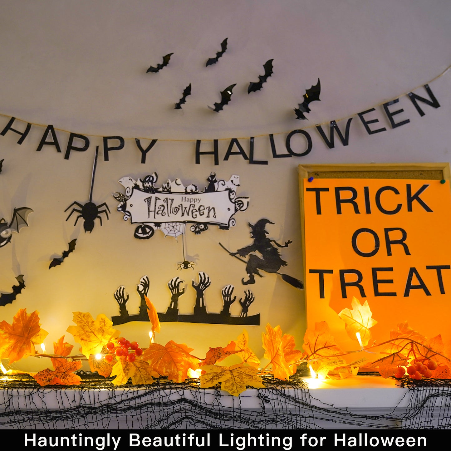 SUDDUS 6.5ft Battery-Operated Fall Leaf Garland with 20 LEDs, Timer & Realistic Maple Leaves with Berries – Indoor/Outdoor Autumn Décor