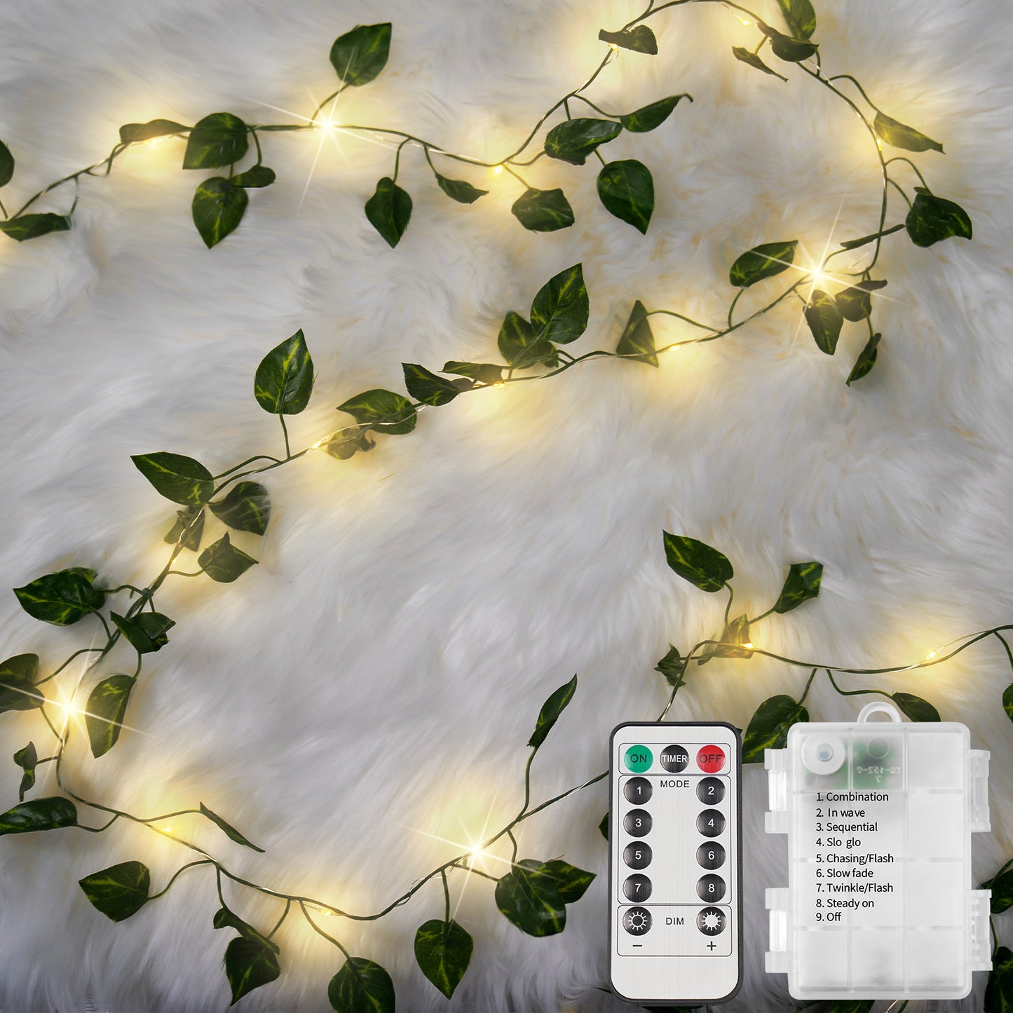 SUDDUS Vine Fairy Lights with Remote – Battery Operated Fairy Lights with Ivy & Pothos Leaves, 40 Warm White LEDs for Bedroom, Wall, Garden, Party, Wedding Decor