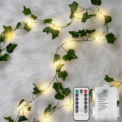 SUDDUS Vine Fairy Lights with Remote – Battery Operated Fairy Lights with Ivy & Pothos Leaves, 40 Warm White LEDs for Bedroom, Wall, Garden, Party, Wedding Decor