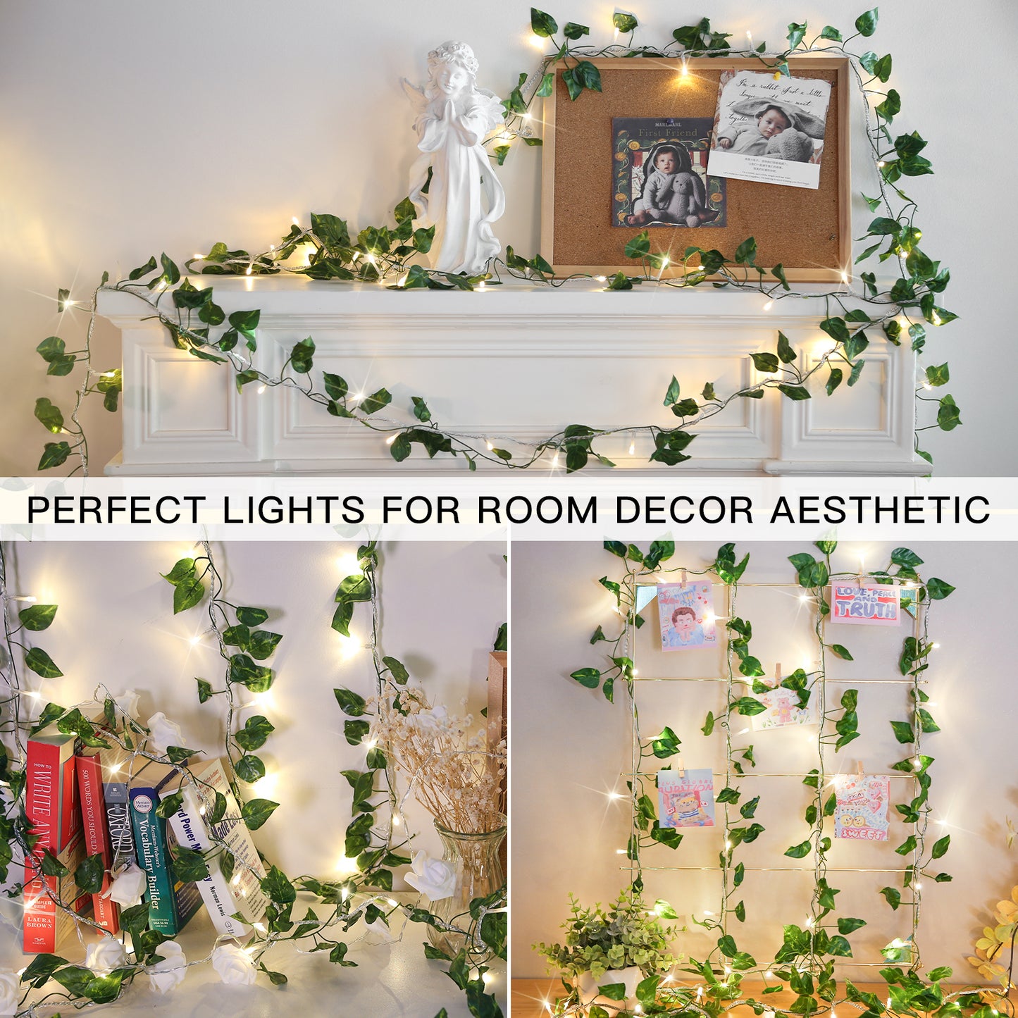 SUDDUS 33ft Plug-in Vine Fairy Lights with Remote, 100 LED Pothos & Ivy Leaf String Lights, Connectable Warm White Garland for Bedroom, Wall, Garden, Wedding & Party Decor