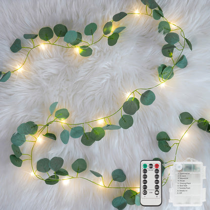 SUDDUS Vine Fairy Lights with Remote – Battery Operated Fairy Lights with Ivy & Pothos Leaves, 40 Warm White LEDs for Bedroom, Wall, Garden, Party, Wedding Decor