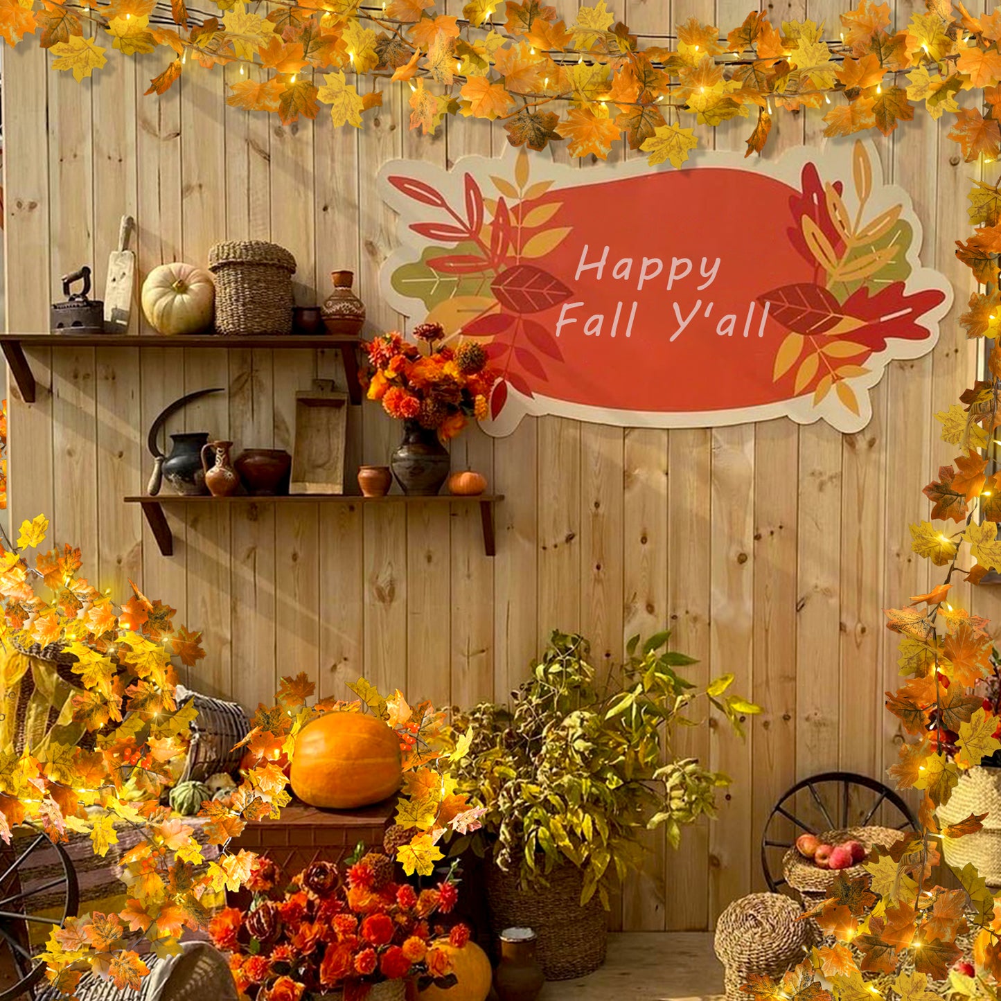 SUDDUS 6.5ft Battery-Operated Fall Leaf Garland with 20 LEDs, Timer & Realistic Maple Leaves with Berries – Indoor/Outdoor Autumn Décor