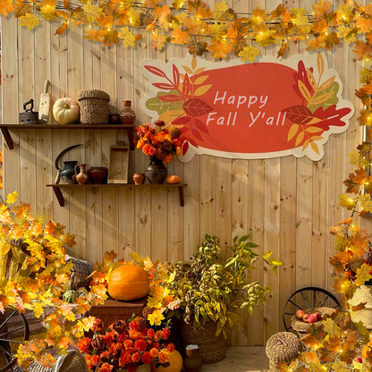 SUDDUS 6.5ft Battery-Operated Fall Leaf Garland with 20 LEDs, Timer & Realistic Maple Leaves with Berries – Indoor/Outdoor Autumn Décor