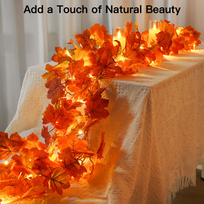 SUDDUS 6.5ft Battery-Operated Fall Leaf Garland with 20 LEDs, Timer & Realistic Maple Leaves with Berries – Indoor/Outdoor Autumn Décor
