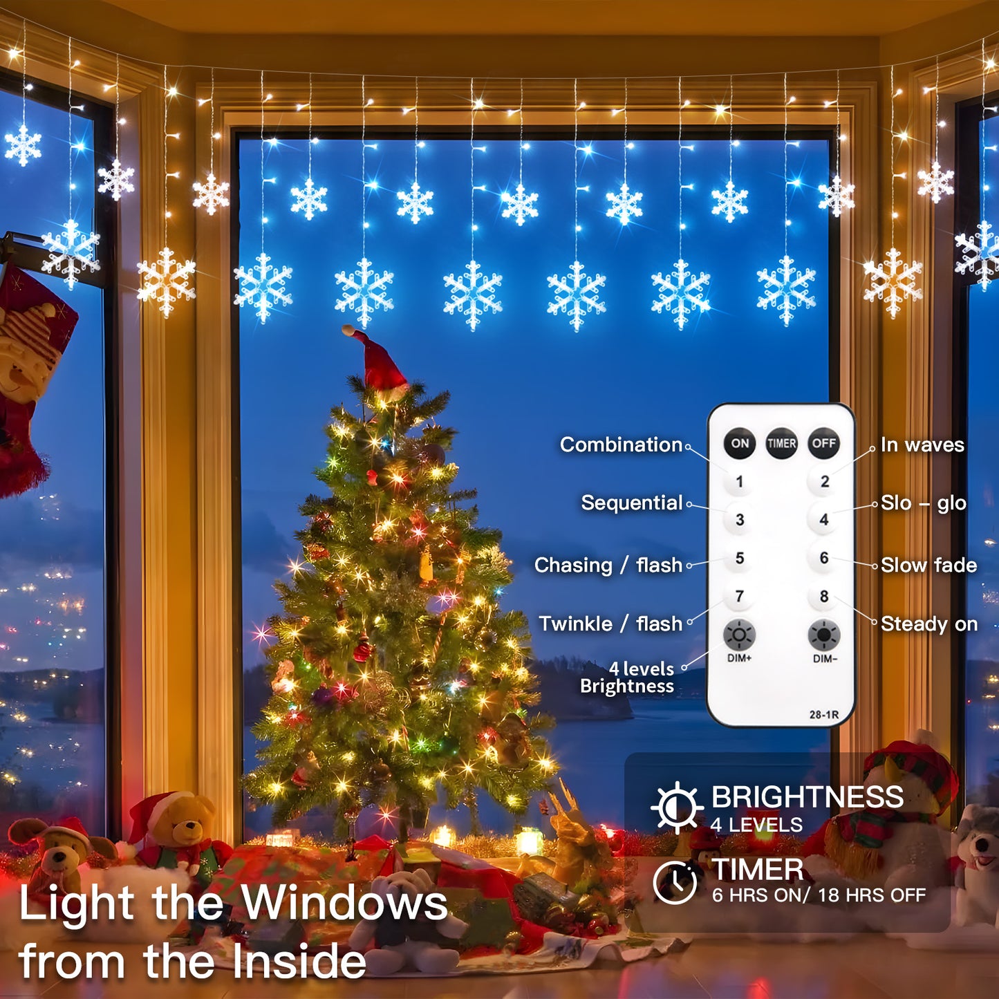 SUDDUS Snowflake Icicle String Lights – 168 LED / 10.7 ft Plug-in Hanging Drops with 14 Snowflake Drops, Connectable, White, Indoor/Outdoor Holiday Decor