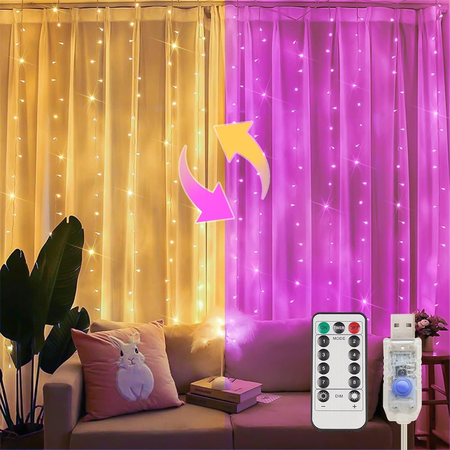 SUDDUS Curtain Fairy Lights, 200 LED USB String Lights for Bedroom, 6.5x6.5ft Hanging Lights with Remote & Timer, Indoor Outdoor Window Backdrop Decor for Christmas, Wedding, Party