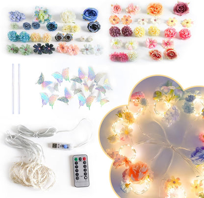 DIY Butterfly & Flower Curtain, Artificial Decorative Drapes for Living Room, Bedroom, Window Curtain with Floral Design