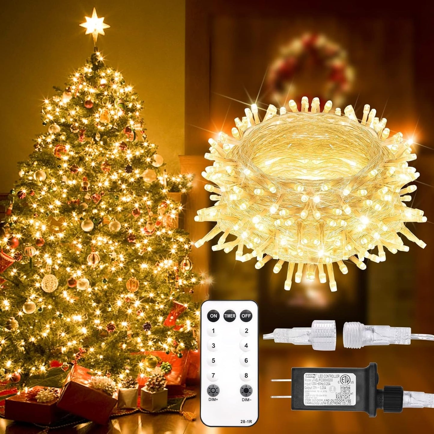 SUDDUS Indoor String Lights with Remote, Plug-in Warm White Fairy Lights with Timer & 8 Modes, Dimmable Waterproof Twinkle Lights for Bedroom, Tree, Patio, Garden, Party