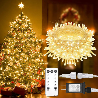 SUDDUS Indoor String Lights with Remote, Plug-in Warm White Fairy Lights with Timer & 8 Modes, Dimmable Waterproof Twinkle Lights for Bedroom, Tree, Patio, Garden, Party