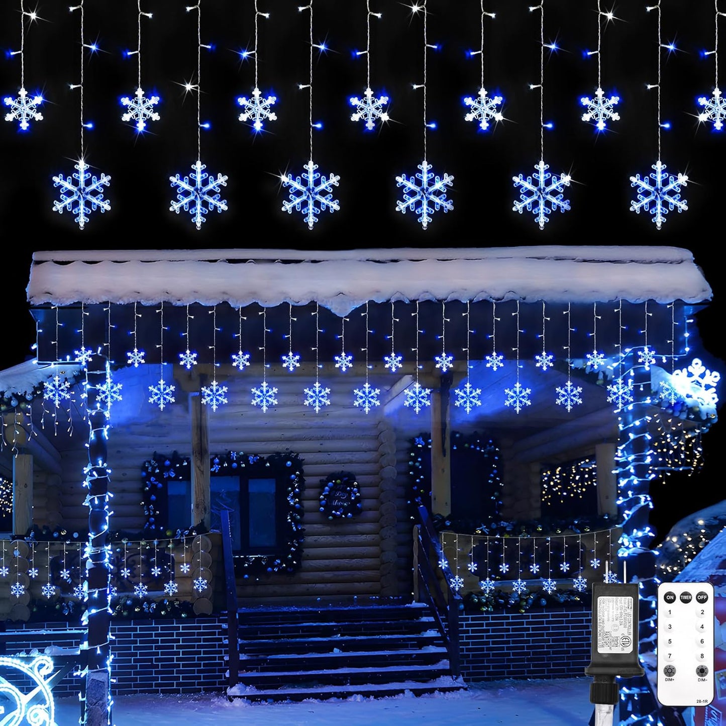 SUDDUS Snowflake Icicle String Lights – 168 LED / 10.7 ft Plug-in Hanging Drops with 14 Snowflake Drops, Connectable, White, Indoor/Outdoor Holiday Decor