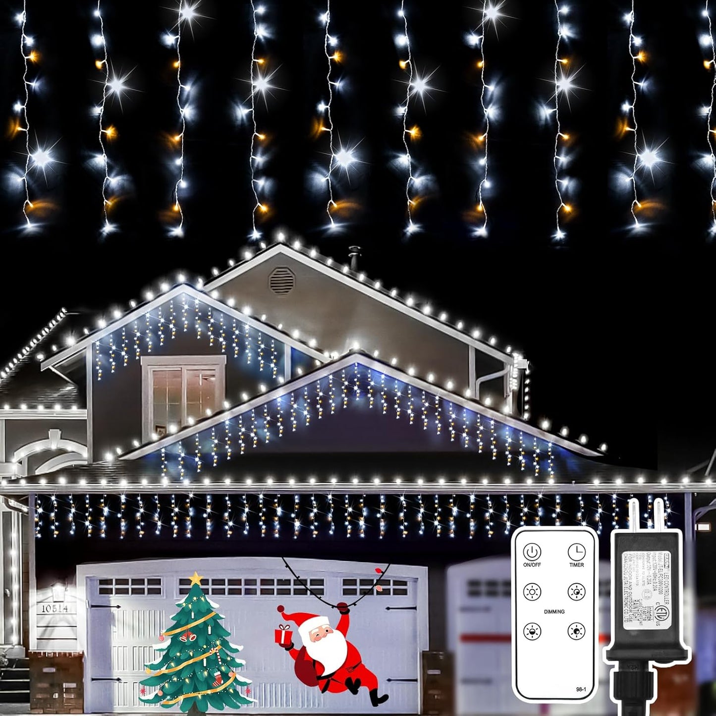 SUDDUS 240 LED Christmas Icicle Lights – in Warm White  Lights with Remote, Timer & Waterproof Design for Indoor/Outdoor Decor
