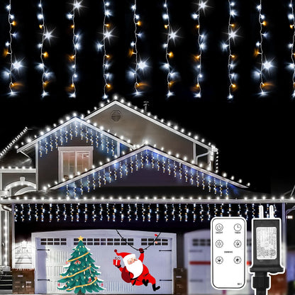 SUDDUS 240 LED Christmas Icicle Lights – in Warm White  Lights with Remote, Timer & Waterproof Design for Indoor/Outdoor Decor