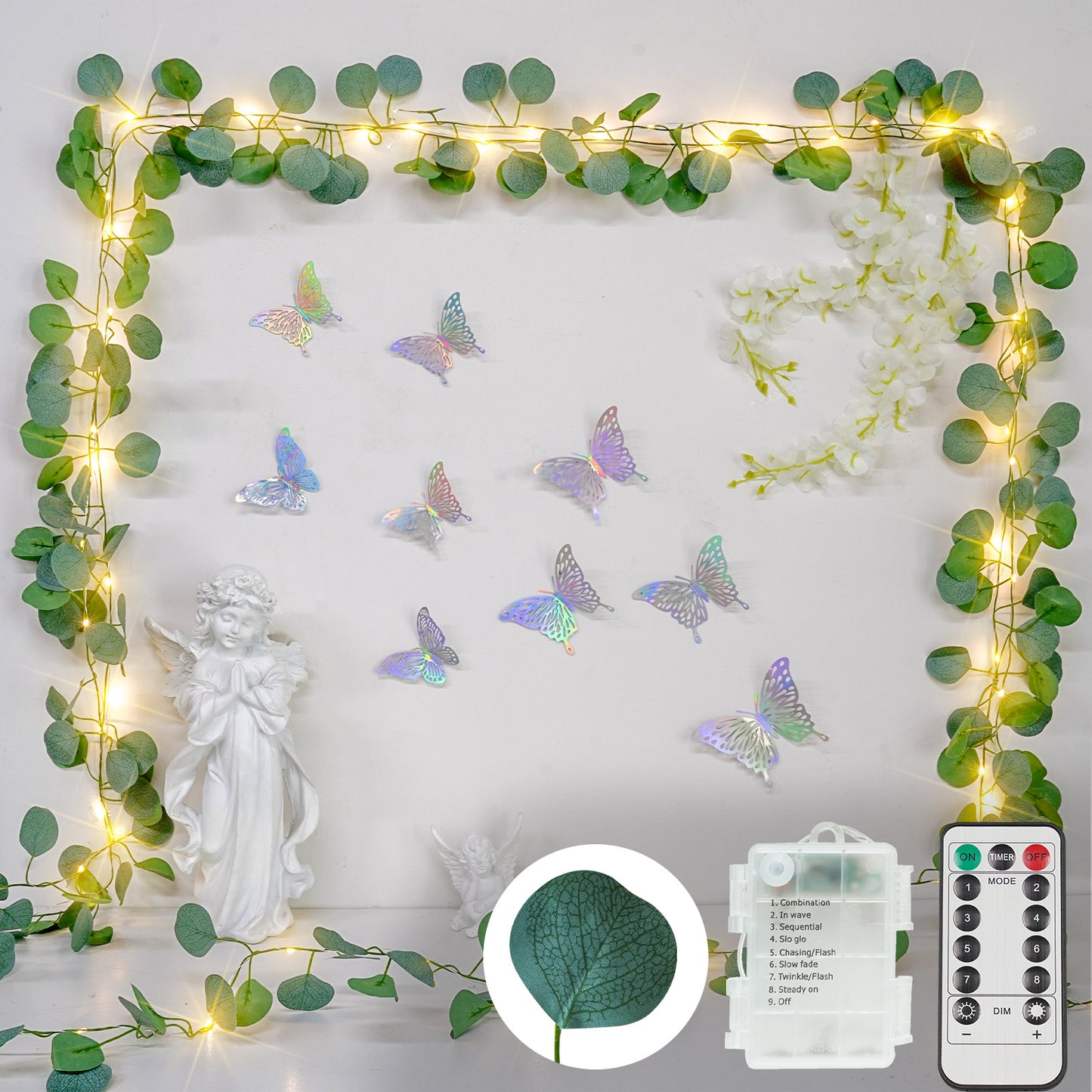 SUDDUS Vine Fairy Lights with Remote – Battery Operated Fairy Lights with Ivy & Pothos Leaves, 40 Warm White LEDs for Bedroom, Wall, Garden, Party, Wedding Decor
