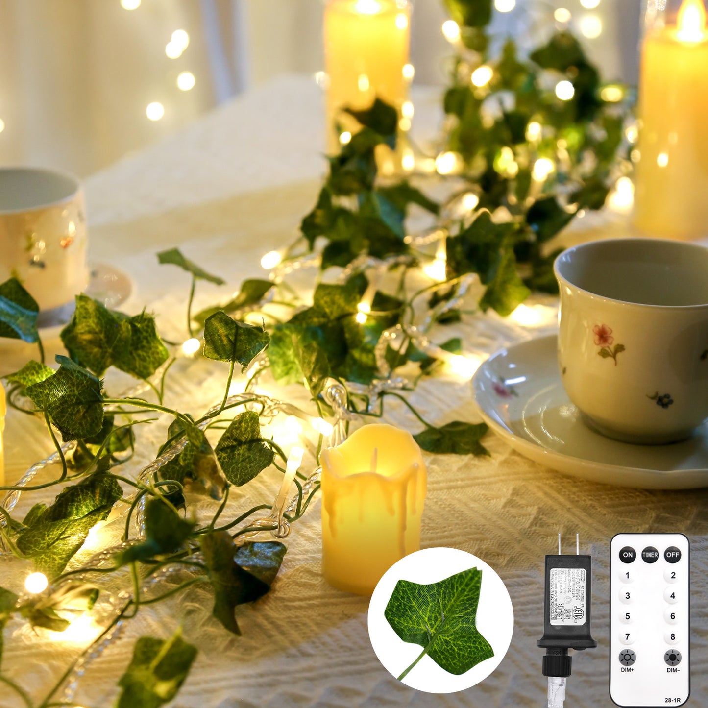 SUDDUS 33ft Plug-in Vine Fairy Lights with Remote, 100 LED Pothos & Ivy Leaf String Lights, Connectable Warm White Garland for Bedroom, Wall, Garden, Wedding & Party Decor