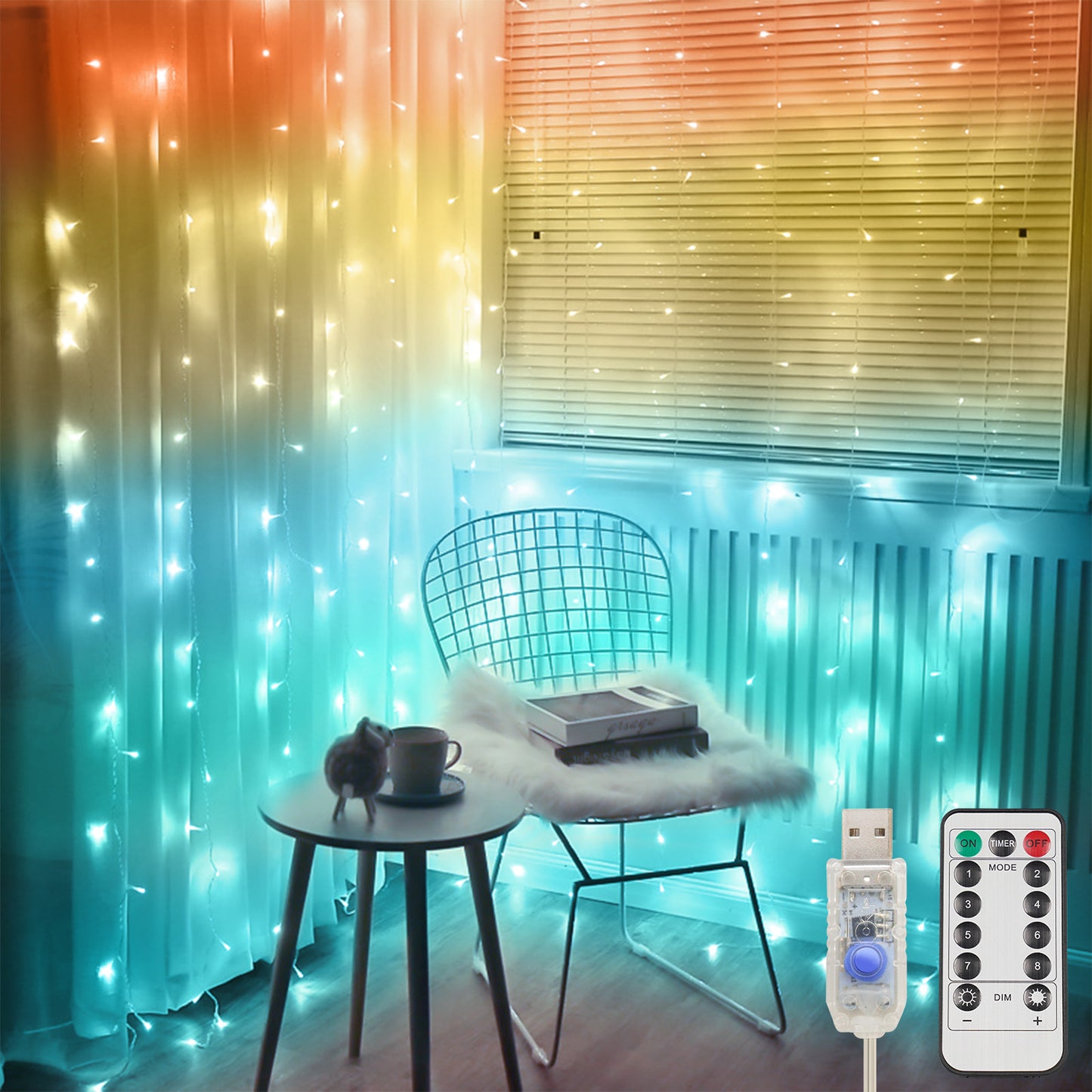 SUDDUS Curtain Fairy Lights, 200 LED USB String Lights for Bedroom, 6.5x6.5ft Hanging Lights with Remote & Timer, Indoor Outdoor Window Backdrop Decor for Christmas, Wedding, Party