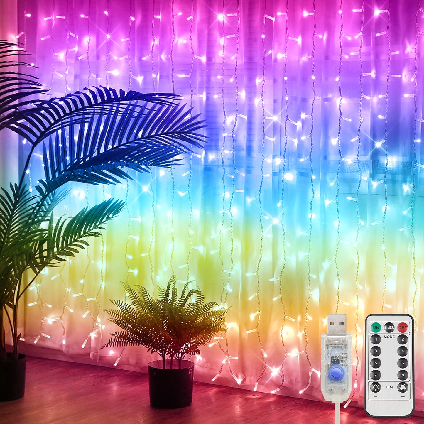 SUDDUS Curtain Fairy Lights, 200 LED USB String Lights for Bedroom, 6.5x6.5ft Hanging Lights with Remote & Timer, Indoor Outdoor Window Backdrop Decor for Christmas, Wedding, Party