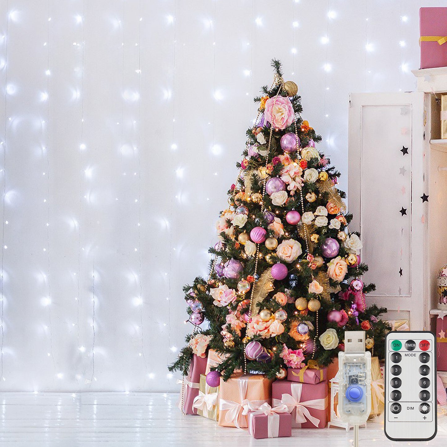 SUDDUS Curtain Fairy Lights, 200 LED USB String Lights for Bedroom, 6.5x6.5ft Hanging Lights with Remote & Timer, Indoor Outdoor Window Backdrop Decor for Christmas, Wedding, Party