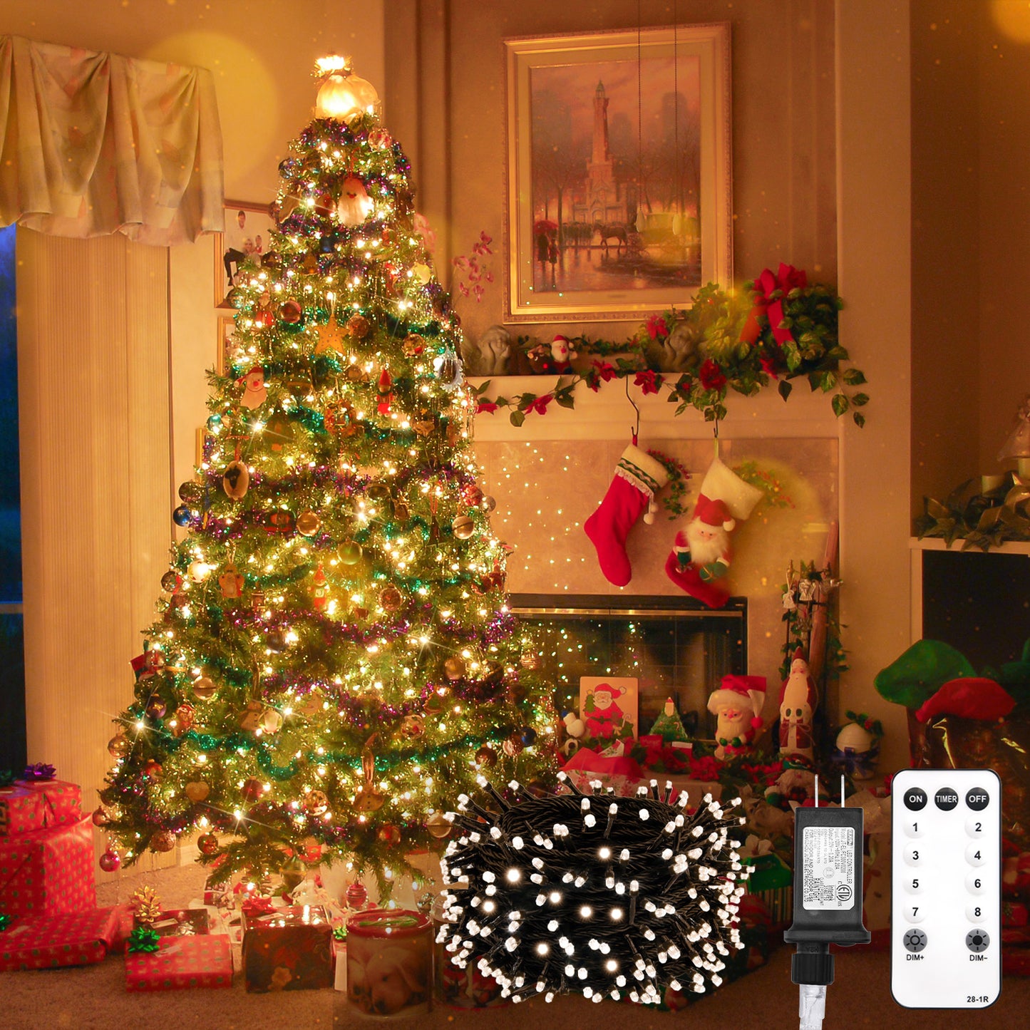 SUDDUS Diamond Lights Christmas Tree String Lights – 100/200/300 LED, Warm White, 8 Lighting Modes, Indoor Outdoor Twinkle Lights for Christmas Tree, Patio, Porch & Holiday Decor