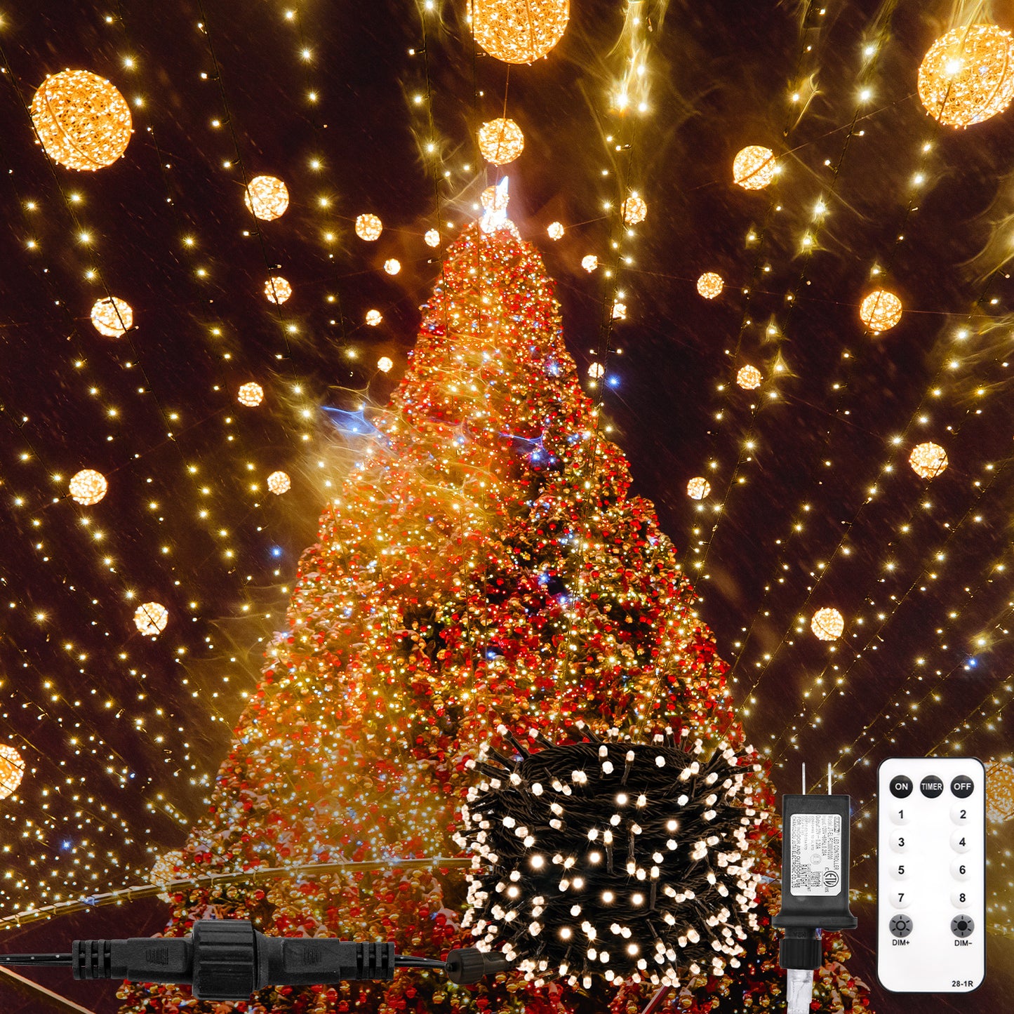 SUDDUS Diamond Lights Christmas Tree String Lights – 100/200/300 LED, Warm White, 8 Lighting Modes, Indoor Outdoor Twinkle Lights for Christmas Tree, Patio, Porch & Holiday Decor