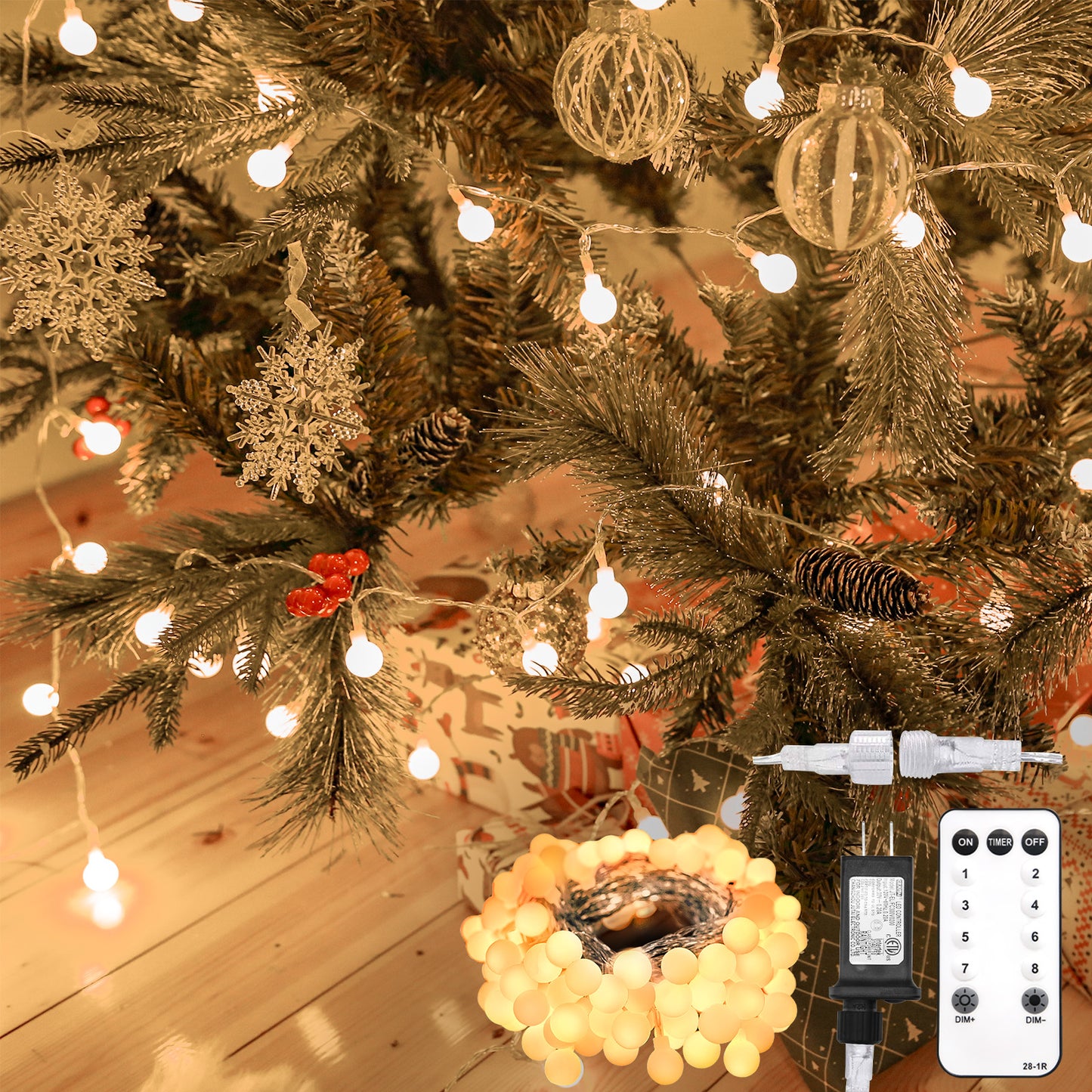 SUDDUS 100 LED Warm White Globe String Lights – 33FT Plug-in Fairy Lights with Remote & Timer, Connectable Indoor/Outdoor Decorative Lights for Bedroom, Dorm, Classroom, Patio, Christmas Tree