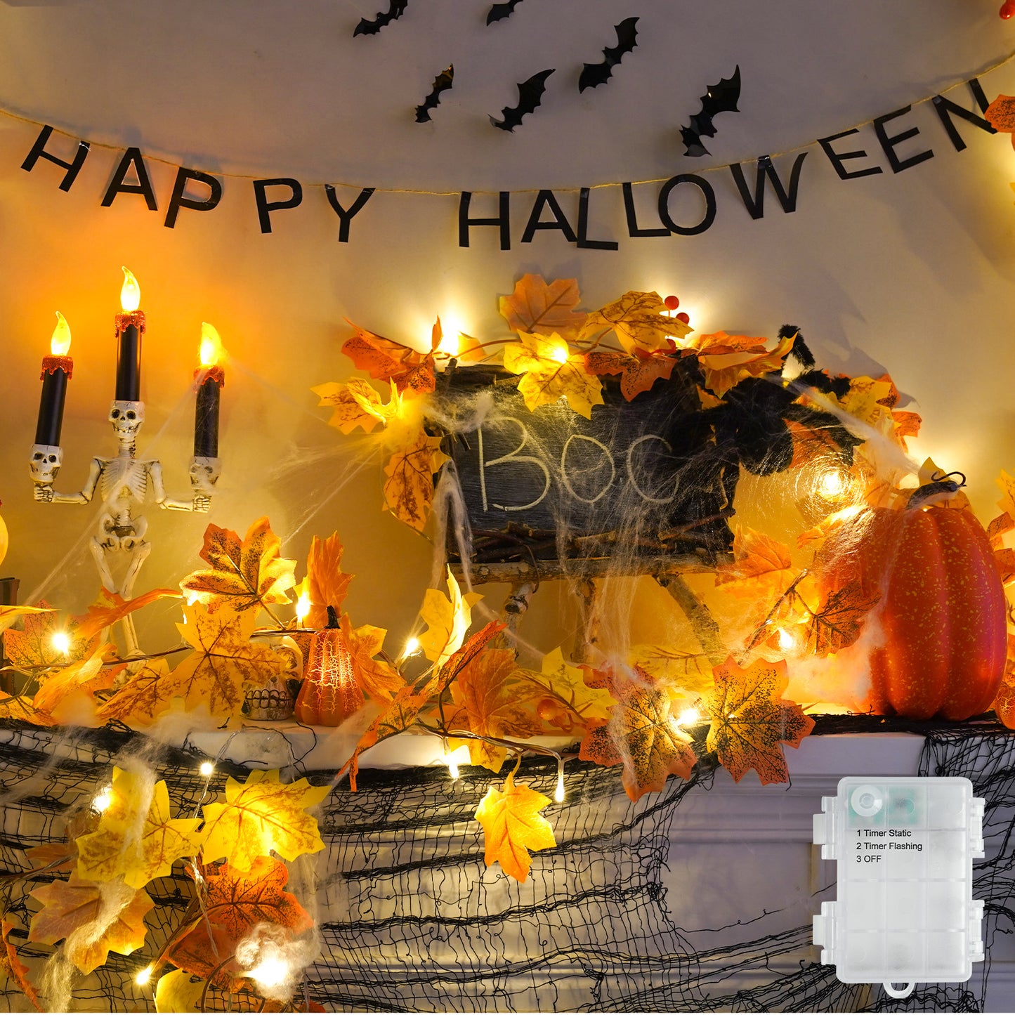 SUDDUS 6.5ft Battery-Operated Fall Leaf Garland with 20 LEDs, Timer & Realistic Maple Leaves with Berries – Indoor/Outdoor Autumn Décor